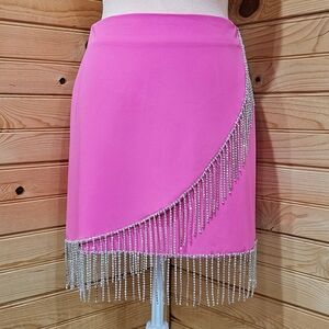 Barbie Pink Skirt with Silver Rhinestone Fringe